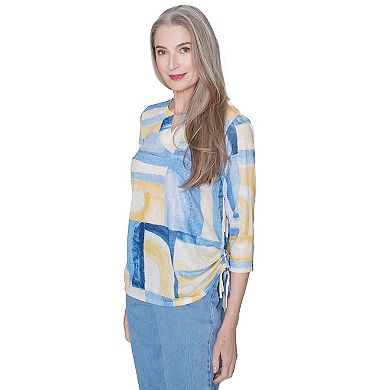 Petite Alfred Dunner Watercolor Patchwork Geometric Top