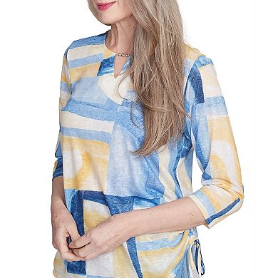 Petite Alfred Dunner Watercolor Patchwork Geometric Top