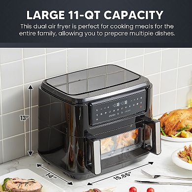 Elite Cuisine 10.5L Digital Dual Zone Air Fryer Oven with SYNC Technology and Divided Drawer