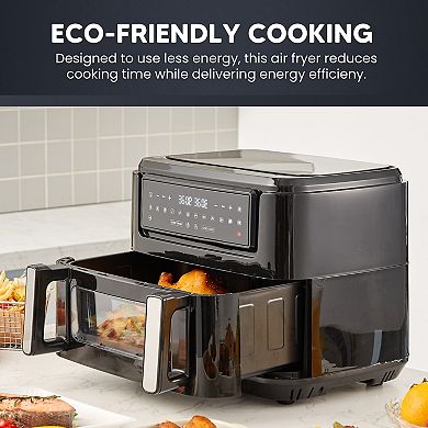 Elite Cuisine 10.5L Digital Dual Zone Air Fryer Oven with SYNC Technology and Divided Drawer