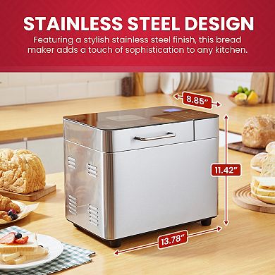 Elite Cuisine 2-lb. Stainless Steel Bread Machine Maker with Eco Ceramic Pan
