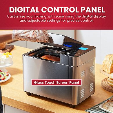 Elite Cuisine 2-lb. Stainless Steel Bread Machine Maker with Eco Ceramic Pan