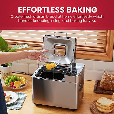 Elite Cuisine 2-lb. Stainless Steel Bread Machine Maker with Eco Ceramic Pan