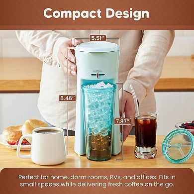 Elite Cuisine Iced Coffee Maker with Tumbler & Straw