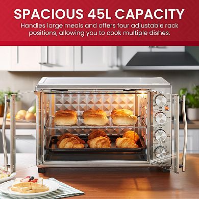 Elite Cuisine 47.5 QT XXL 9-Slice French Door Convection Rotisserie Oven