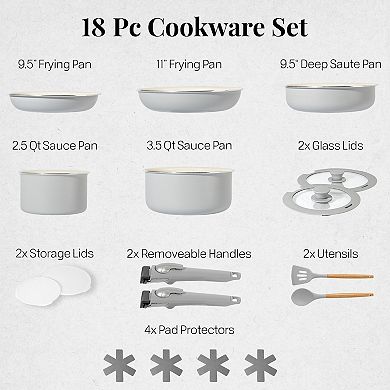 Gotham Steel 18-Piece Ceramic Nonstick Detachable Handle Cookware Set