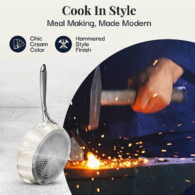 Gotham Steel Hammered 15-Piece Cream Ultra-Ceramic Nonstick Cookware & Bakeware Set