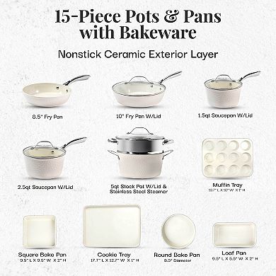 Gotham Steel Hammered 15-Piece Cream Ultra-Ceramic Nonstick Cookware & Bakeware Set