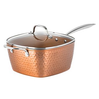 Gotham Steel Hammered Copper 4 pc Nonstick Deep Square Frying Pan with Lid