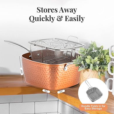 Gotham Steel Hammered Copper 4-Piece Nonstick Deep Square Frying Pan with Lid