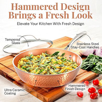Gotham Steel Hammered Copper 4-quart Nonstick Deep Sauté Pan with Glass Lid