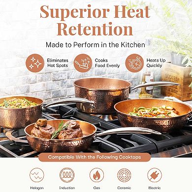 Gotham Steel Hammered Copper 4-quart Nonstick Deep Sauté Pan with Glass Lid