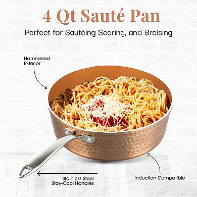Gotham Steel Hammered Copper 4-quart Nonstick Deep Sauté Pan with Glass Lid