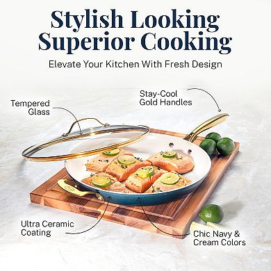 Gotham Steel Natural Collection 12-Piece Ultra Performance Ceramic Nonstick Cookware Set in Navy with Gold Handles