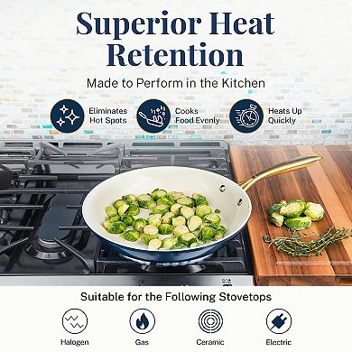 Gotham Steel Natural Collection 12-Piece Ultra Performance Ceramic Nonstick Cookware Set in Navy with Gold Handles