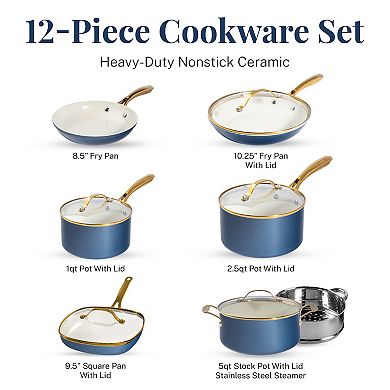 Gotham Steel Natural Collection 12-Piece Ultra Performance Ceramic Nonstick Cookware Set in Navy with Gold Handles
