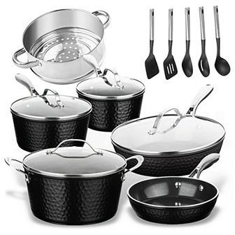 Gotham Steel Hammered Black 15 pc Nonstick Cookware Set