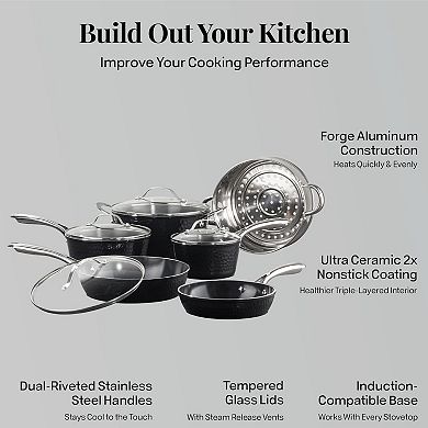 Gotham Steel Hammered Black 15-Piece Nonstick Cookware Set