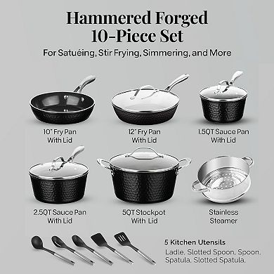 Gotham Steel Hammered Black 15-Piece Nonstick Cookware Set