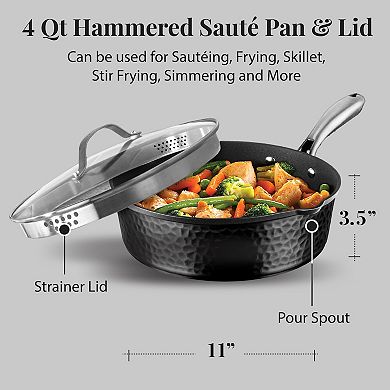 Gotham Steel Hammered 4-qt. Nonstick Deep Saute Pan with Lid