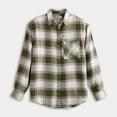 Juniors' SO® Boyfriend Button-Front Flannel Shirt