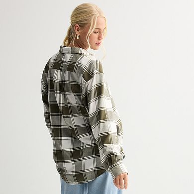 Juniors' SO® Boyfriend Button-Front Flannel Shirt