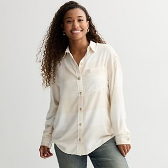 Juniors' SO® Boyfriend Button-Front Flannel Shirt