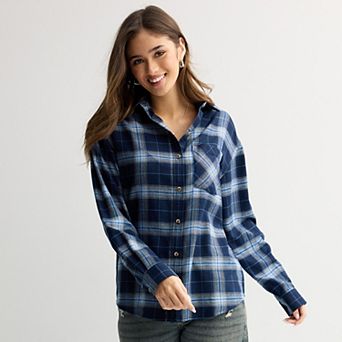 Juniors' SO® Boyfriend Button-Front Flannel Shirt