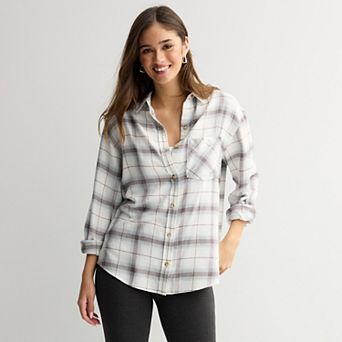 Juniors' SO® Boyfriend Button-Front Flannel Shirt
