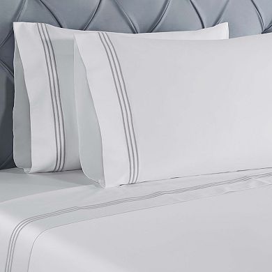 SUPERIOR Brandon Cotton Three-Line Embroidered Deep Pocket Bed Sheet Set