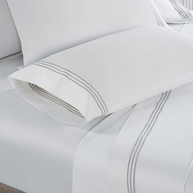 SUPERIOR Brandon Cotton Three-Line Embroidered Deep Pocket Bed Sheet Set
