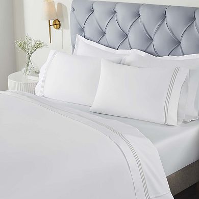 SUPERIOR Brandon Cotton Three-Line Embroidered Deep Pocket Bed Sheet Set