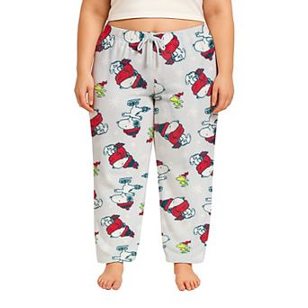 Juniors' Plus Size Peanuts Snoopy & Woodstock Winter Hats Lux Plush Fleece Pajama Pants