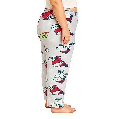Juniors' Plus Size Peanuts Snoopy & Woodstock Winter Hats Lux Plush Fleece Pajama Pants