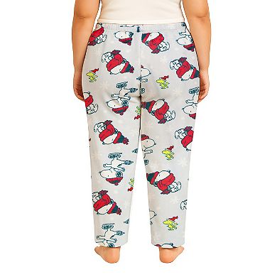 Juniors' Plus Size Peanuts Snoopy & Woodstock Winter Hats Lux Plush Fleece Pajama Pants