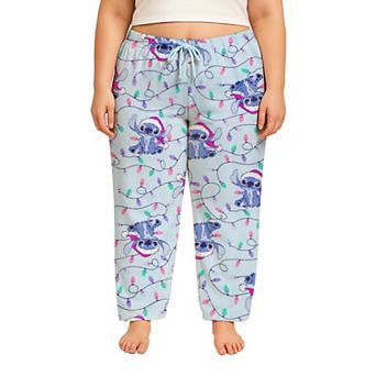 Juniors' Plus Size Disney's Lilo & Stitch Christmas Lights Lux Plush Fleece Pajama Pants