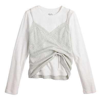 Girls 7-16 SO® Adaptive Lace Trim Layered Tee