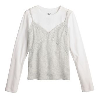 Girls 7-16 SO® Adaptive Lace Trim Layered Tee