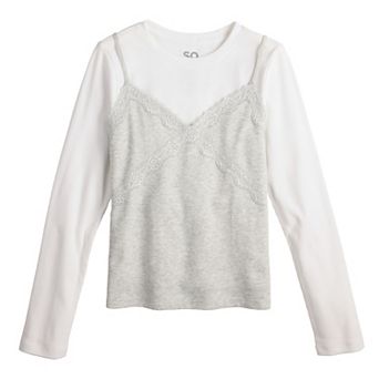 Girls 7-16 SO® Adaptive Lace Trim Layered Tee