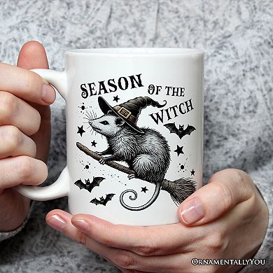 Funny Opossum Witch with Broom Mug, Vintage Halloween Gift