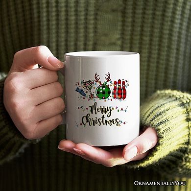 Bowling Buffalo Plaid Christmas Mug, Ball Pins and Trophy