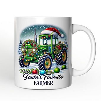 Santa's Favorite Farmer Mug, Christmas Green Tractor Gift
