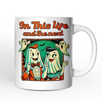 Retro Ghost Lovers Through Next Lives, Mug, Vintage Halloween Gift for Couples