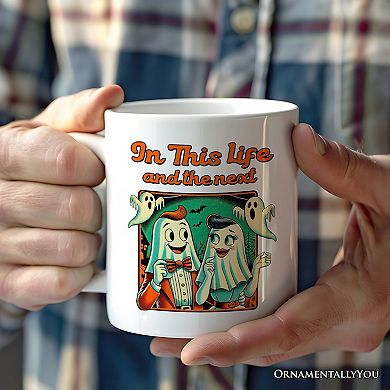 Retro Ghost Lovers Through Next Lives, Mug, Vintage Halloween Gift for Couples