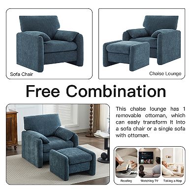 Chenille Single Sofa Chair & Ottoman Set