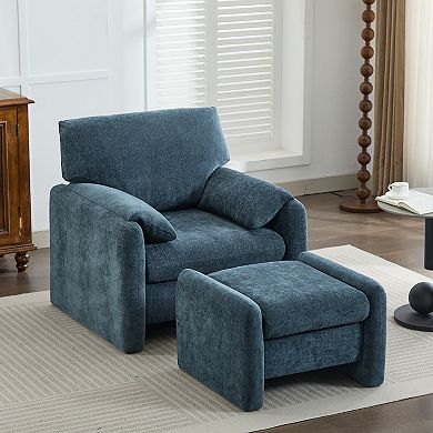 Chenille Single Sofa Chair & Ottoman Set
