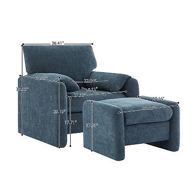Chenille Single Sofa Chair & Ottoman Set