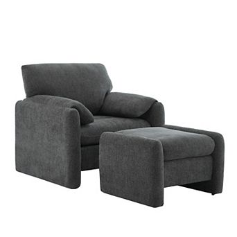 Chenille Single Sofa Chair & Ottoman Set