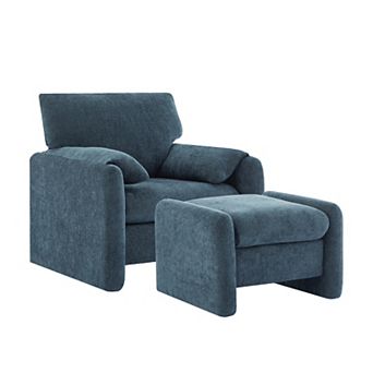 Chenille Single Sofa Chair & Ottoman Set