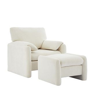 Chenille Single Sofa Chair & Ottoman Set